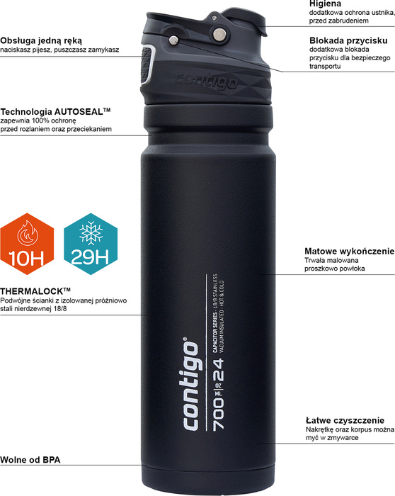 Butelka termiczna Contigo Free Flow 700ml Czarna, zdjęcie 2