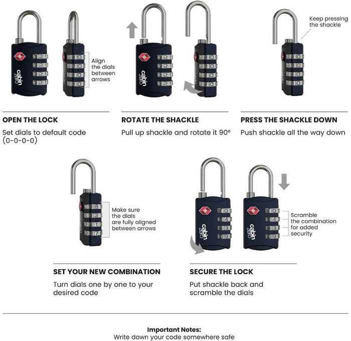 Kłódka szyfrowa do bagażu CabinZero TSA Travel Lock Navy, zdjęcie 3